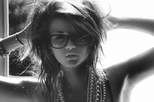 black and white, girl and glasses