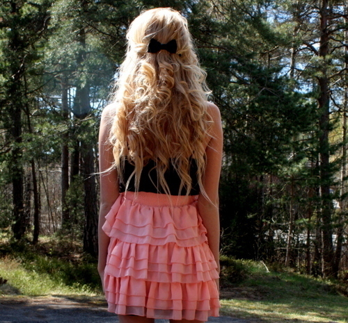 blonde, curly, dress, girl, pink, pretty