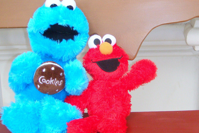 blue, cookie monster and elmo