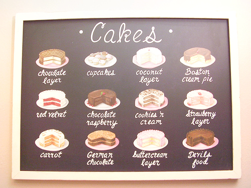 board, cafe and cakes
