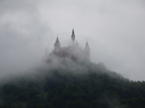 castle, foggy and gloomy