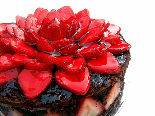 cake, chocolate, chocolate cake, strawberries, strawberry