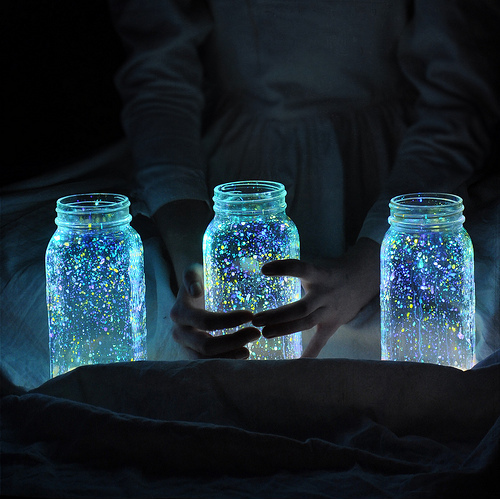 glitter, jar and night