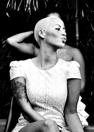 amber rose, bald and black and white