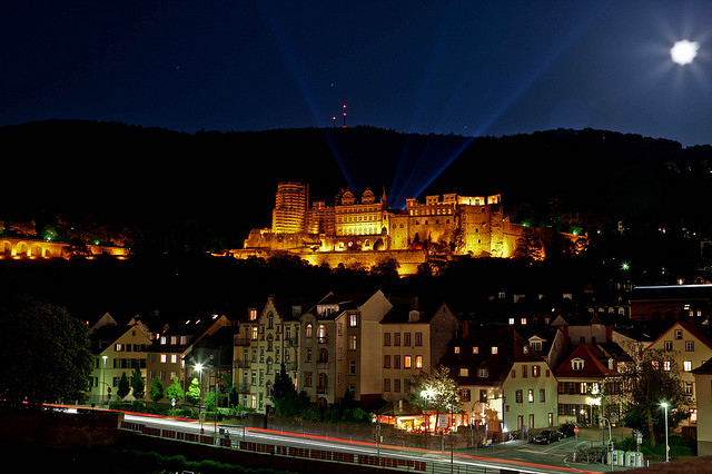 at night, castle and city