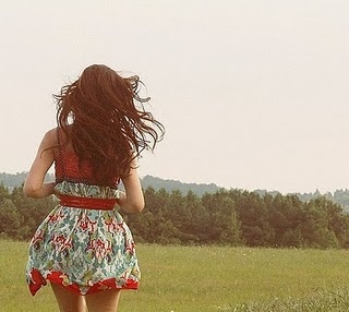 back, dress, girl, hair, trees, wind