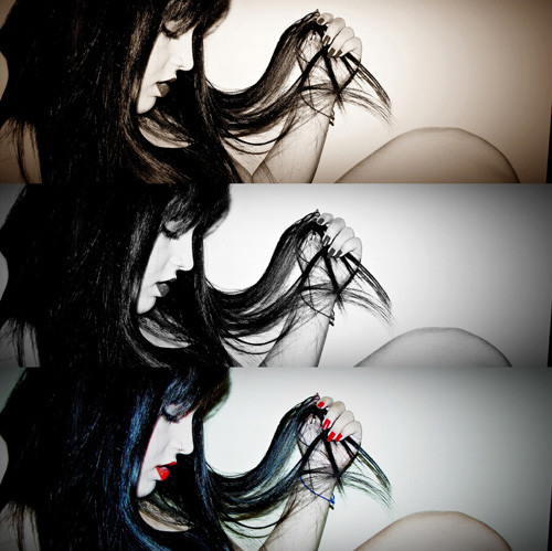 back hair, black and white and blue