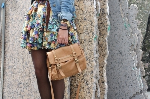 bag, floral and girl