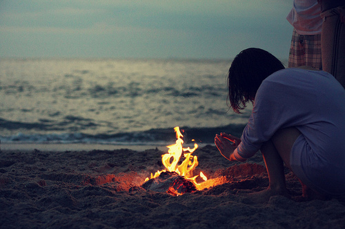 beach, fire and girl