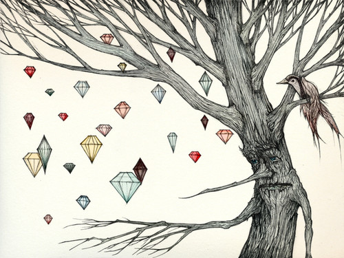 bird, diamonds and drawing