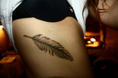 black and white,  cute tattoo and  feather