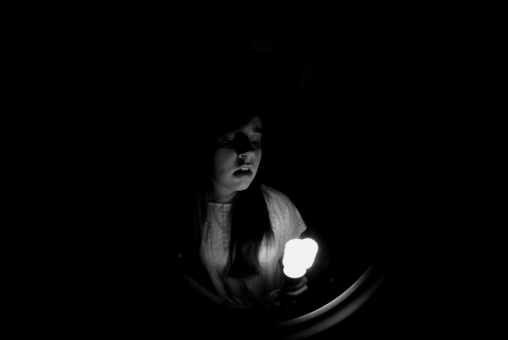 black and white, girl and light