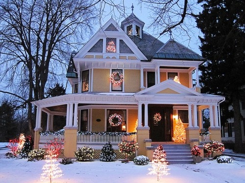 christmas, christmas decorations and house