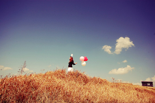 alone, balloons and girl