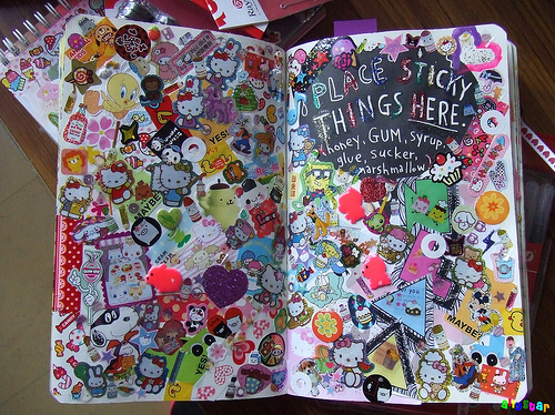 book, glue and hello kitty