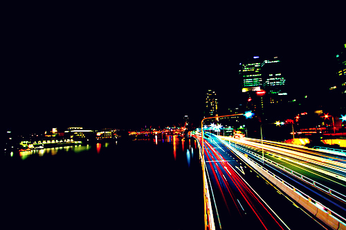 bridge, city and light