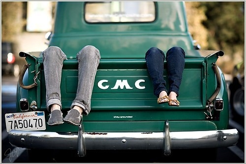car, couple and pickup truck