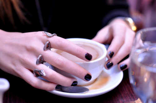coffe, girl and nails