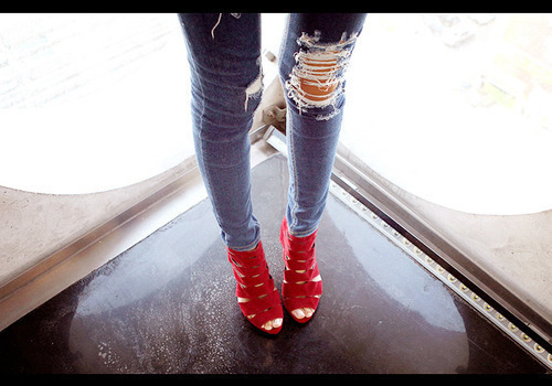 heels, jeans and red