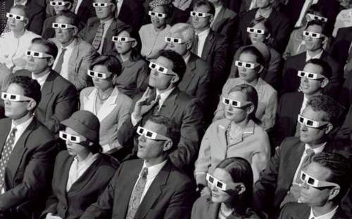audience,  black and white and  glasses