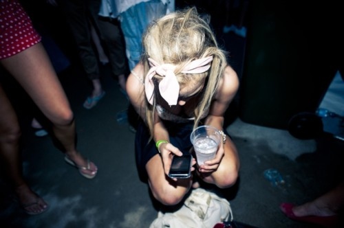 blonde, cellphone and drink