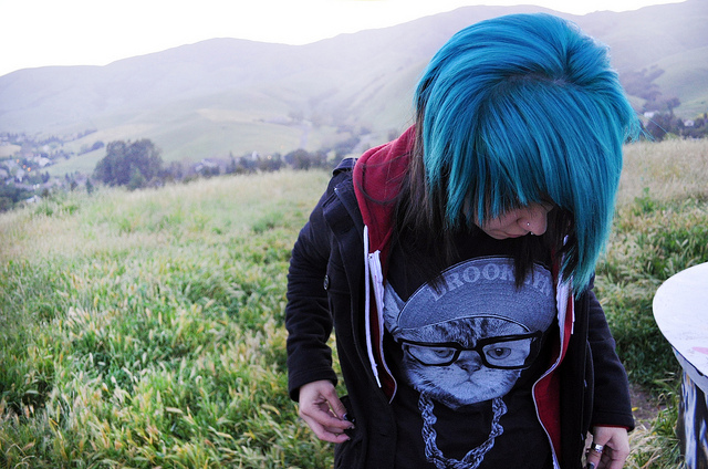 blue, blue hair and cat