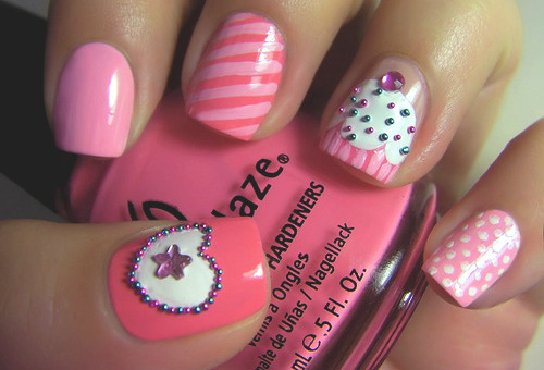 china glaze, cupcake, dotts, heart, nail polish, nails
