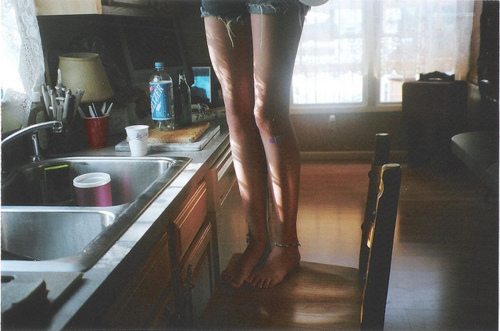 girl, jeans and kitchen