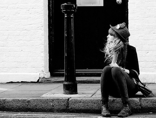 alone, black and white and girl
