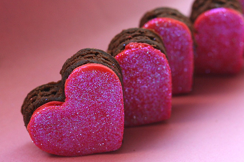 colorful, cookies, cute, glitter, heart, shape