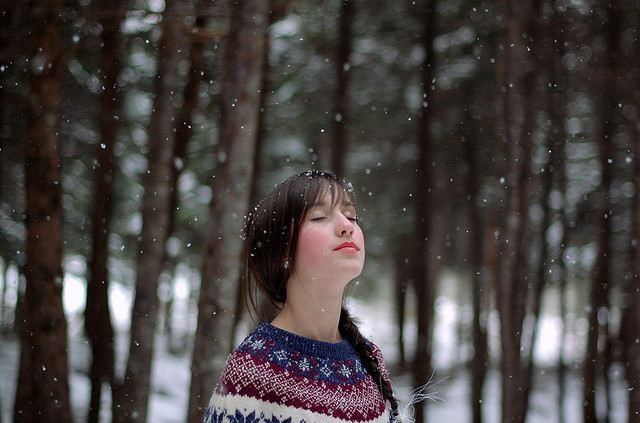 forest, girl and snow