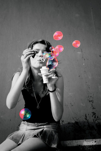 black and white, bubble and child