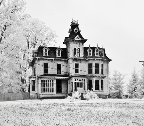 black and white, creepy and house