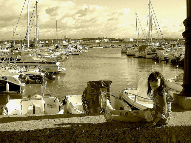 boats, clouds and girl