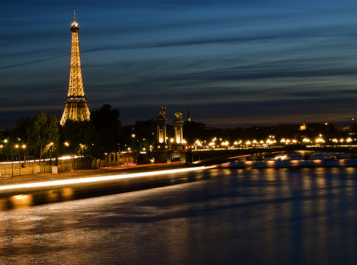 eiffel tower, france and lights