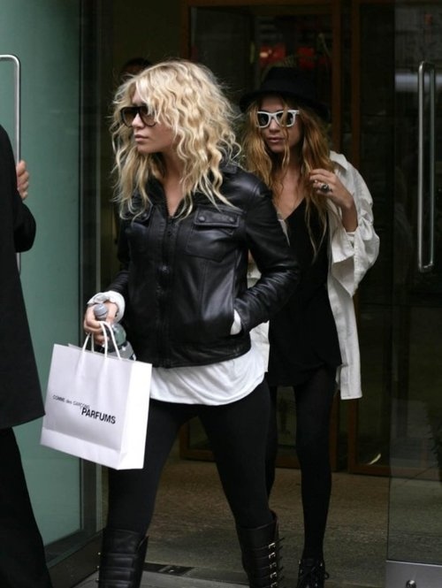 ashley, ashley olsen, boots, fashion, jacket, leggings