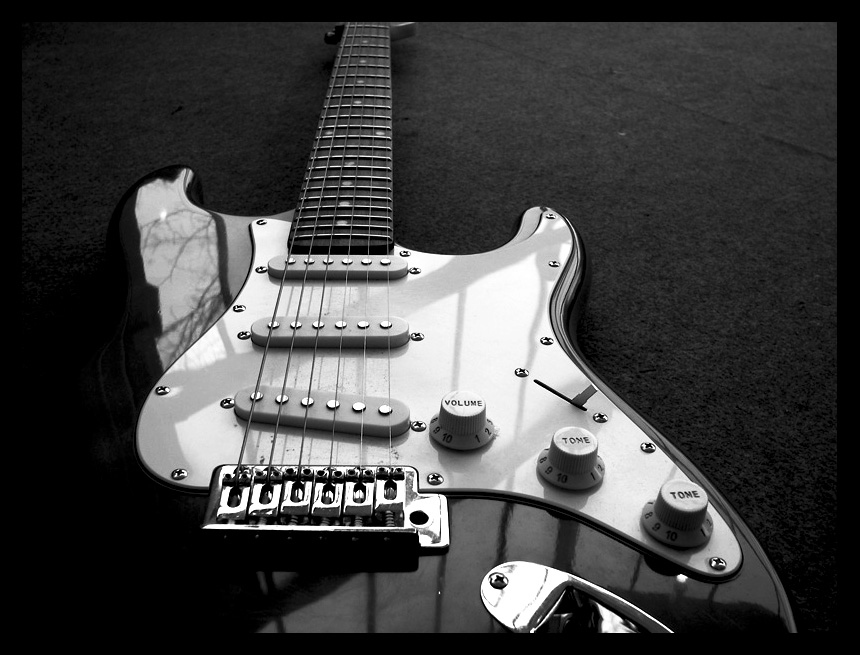 black and white, electric and guitar