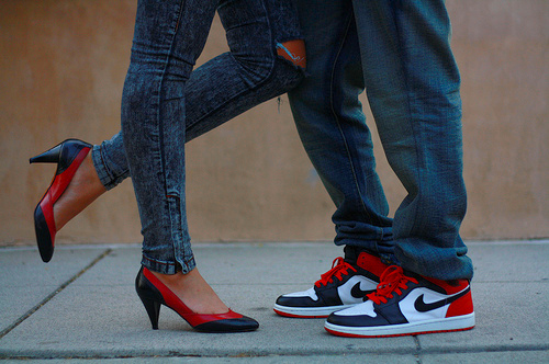 couple, heels and jeans