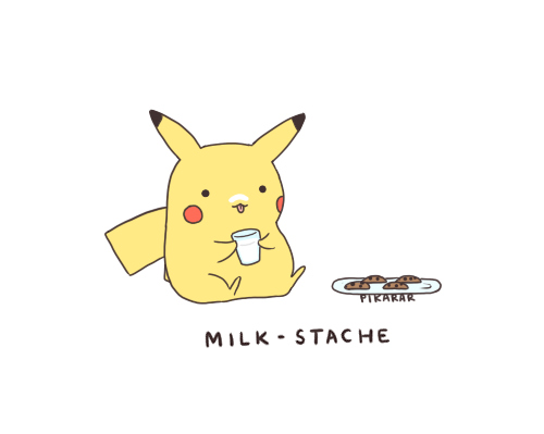 illustration, milkstache and pikachu