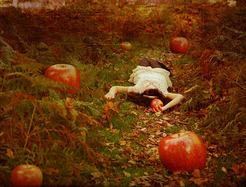 apples, forest and girl