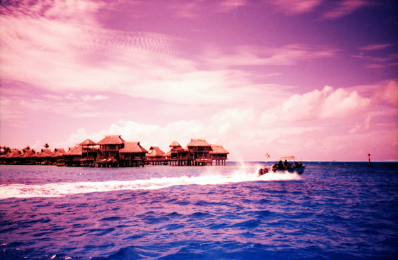 beautiful, blue, boat, bora bora, clouds, lomography