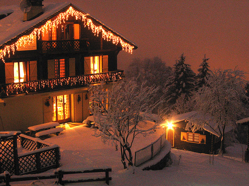 cabin, christmas and christmas lights