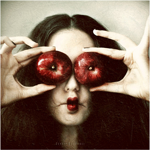 apple, beautiful, black and white, cool, eye, girl