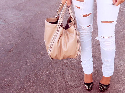 bag, heels and jeans