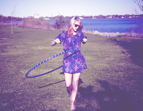 blonde, grass and hula hoop