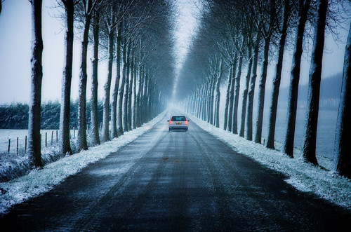 car, road and snow