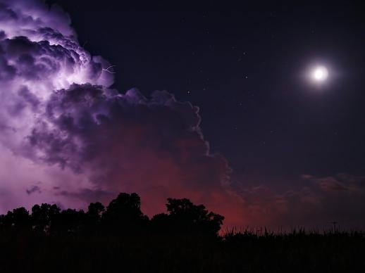 clouds, lightning and moon