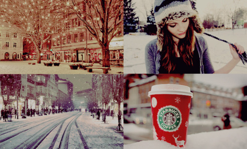 coffee,  girl and  snow