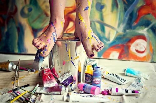 art, brush and feet