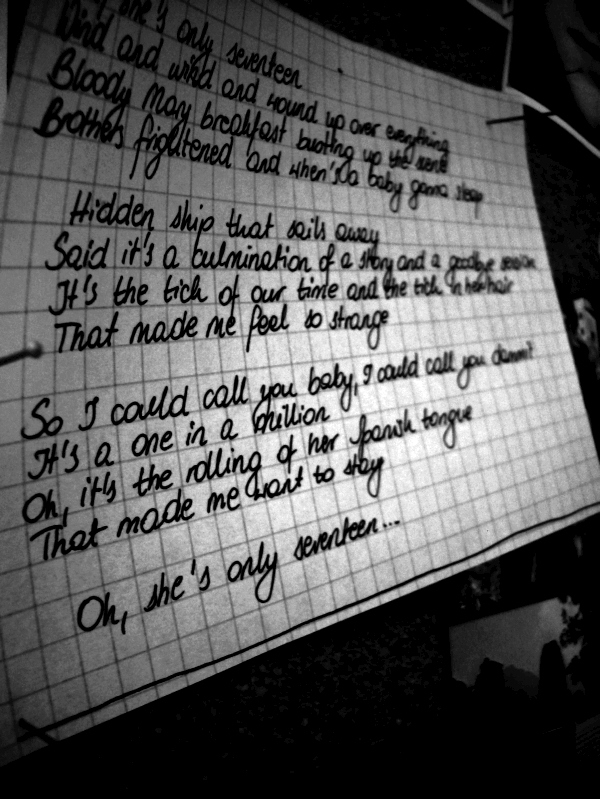 black and white, handwriting and kings of leon